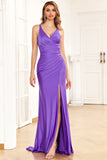 Elegant Corset Back Long Purple Party Dress With Slit