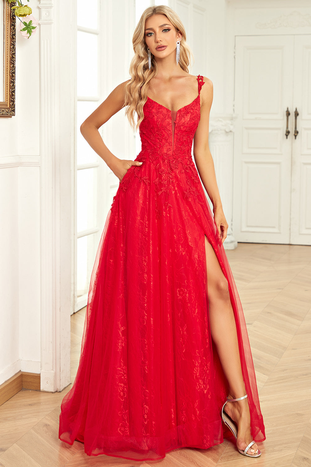 A-Line Lovely Long Red Formal Dress With Split