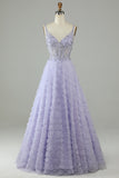 Romantic Purple A-Line Tulle Formal Dress With Rhinestone