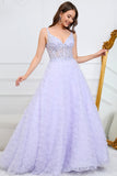 Romantic Purple V-Neck Tulle Formal Dress With Rhinestone