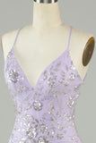 Stunning Spaghetti Straps Cross Back Purple Formal Dress With Sequin
