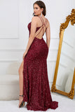 Stylish Criss Cross Back Long Sequin Party Dress With Split