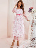 Pink Tiered Square Neck Long dress