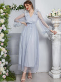 Elegant Tulle Gray Long Dress
