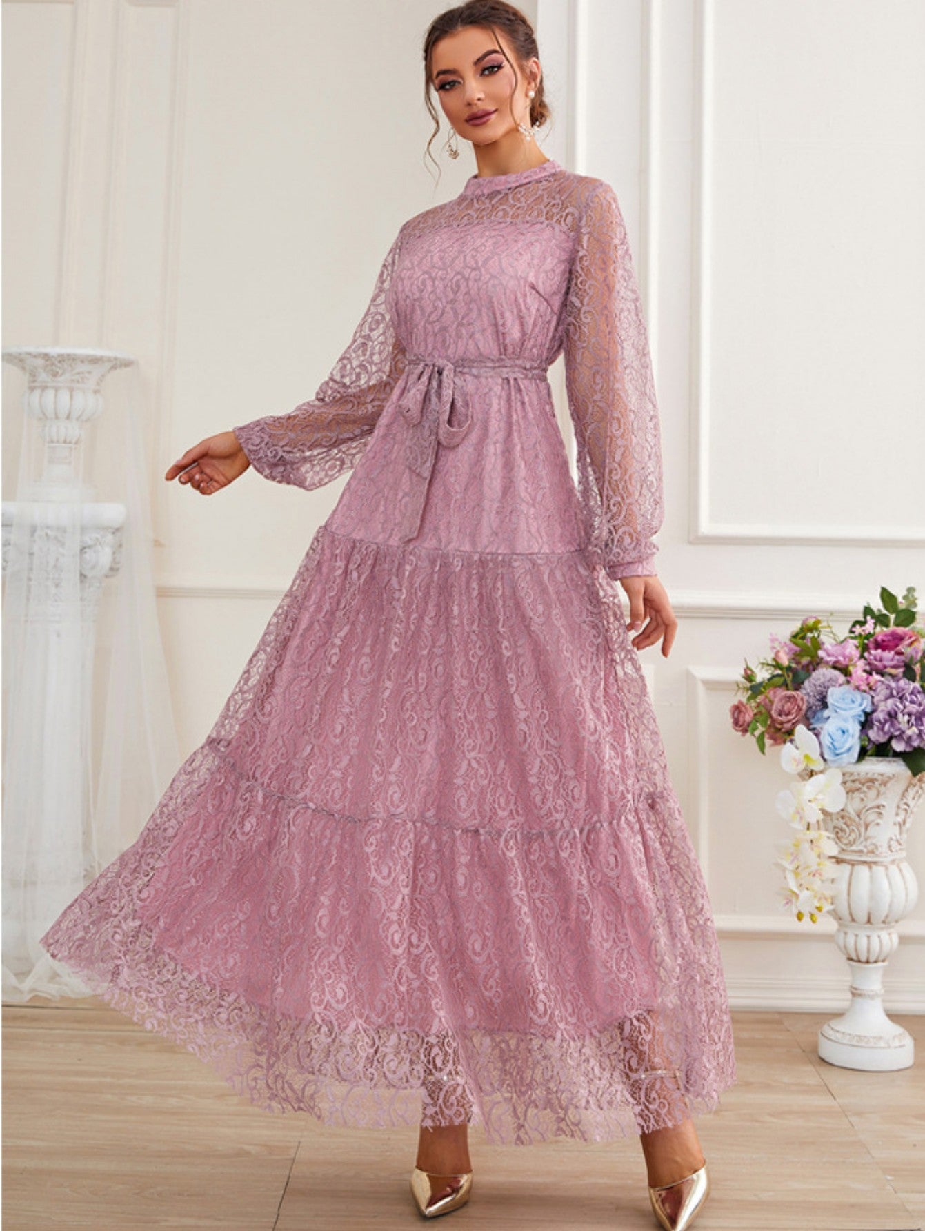 Elegant Purple Long Sleeves Evening Dress