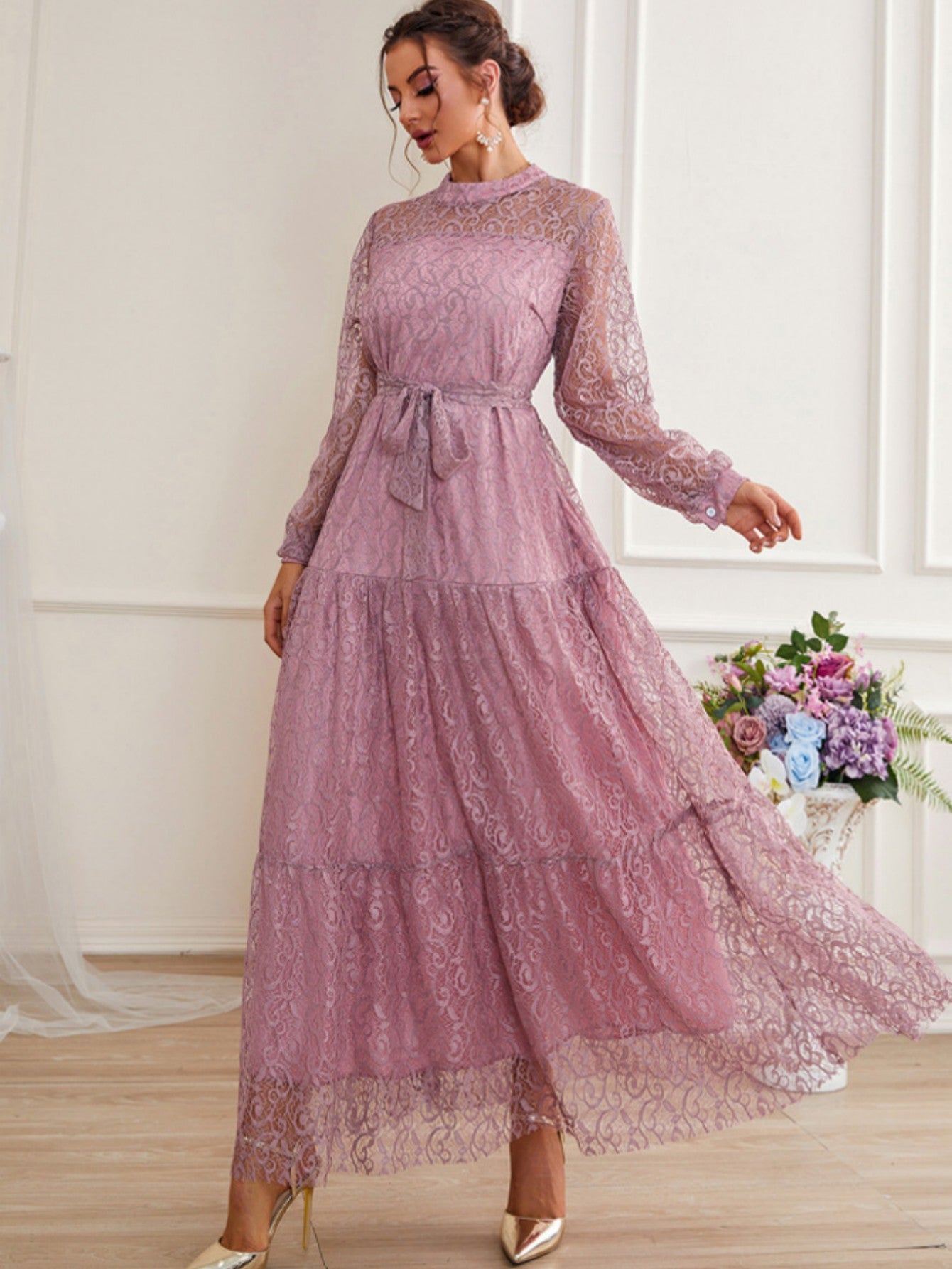 Elegant Purple Long Sleeves Evening Dress