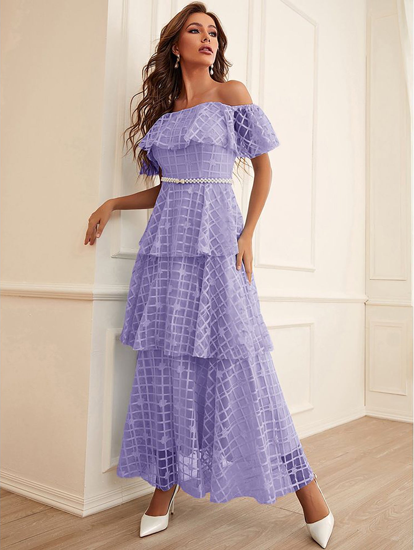 Strapless Off The Shoulder Purple Layered Dress