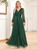 Dark Green Glitter Long Chiffon Dress