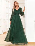 Dark Green Glitter Long Chiffon Dress