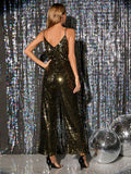 Silver Sequin V Neck Sexy Jumpsuit