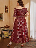 Burgundy Strapless Long Dress With Short Sleeves