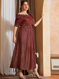 Burgundy Strapless Long Dress With Short Sleeves