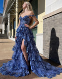 Gorgeous A-Line Off The Shoulder Tiered Prom Dress With Split