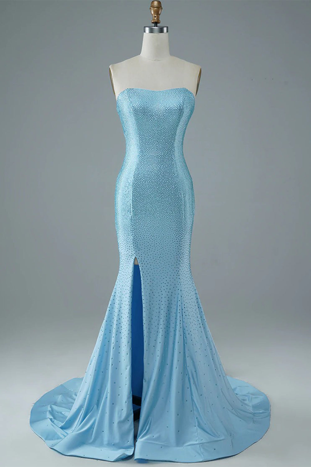 Blue Strapless Mermaid Long Formal Dress With Split
