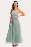 Sparkly Sage Beaded Long Tulle Formal Party Dress