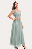 Sparkly Sage Beaded Long Tulle Formal Party Dress