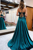 A Line Spaghetti Straps Green Long Formal Dress with Appliques