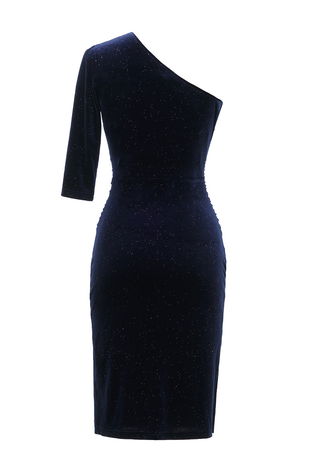 One Shoulder Blue Bodycon Velvet Dress